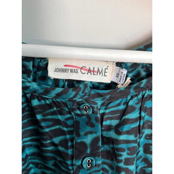 NWT Johnny Was Calme Silk Friday Dress Green Leopard Women's Size XS - Picture 5 of 10